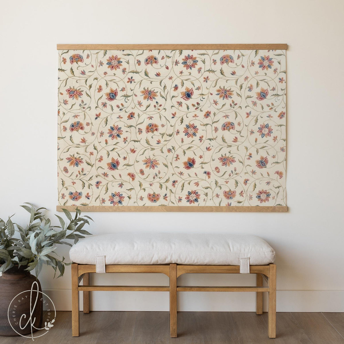 Floral Tapestry Wall Hanging | Large Vintage Botanical Canvas | Boho Terracotta Bedroom Art | T154