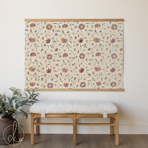Floral Tapestry Wall Hanging | Large Vintage Botanical Canvas | Boho Terracotta Bedroom Art | T154