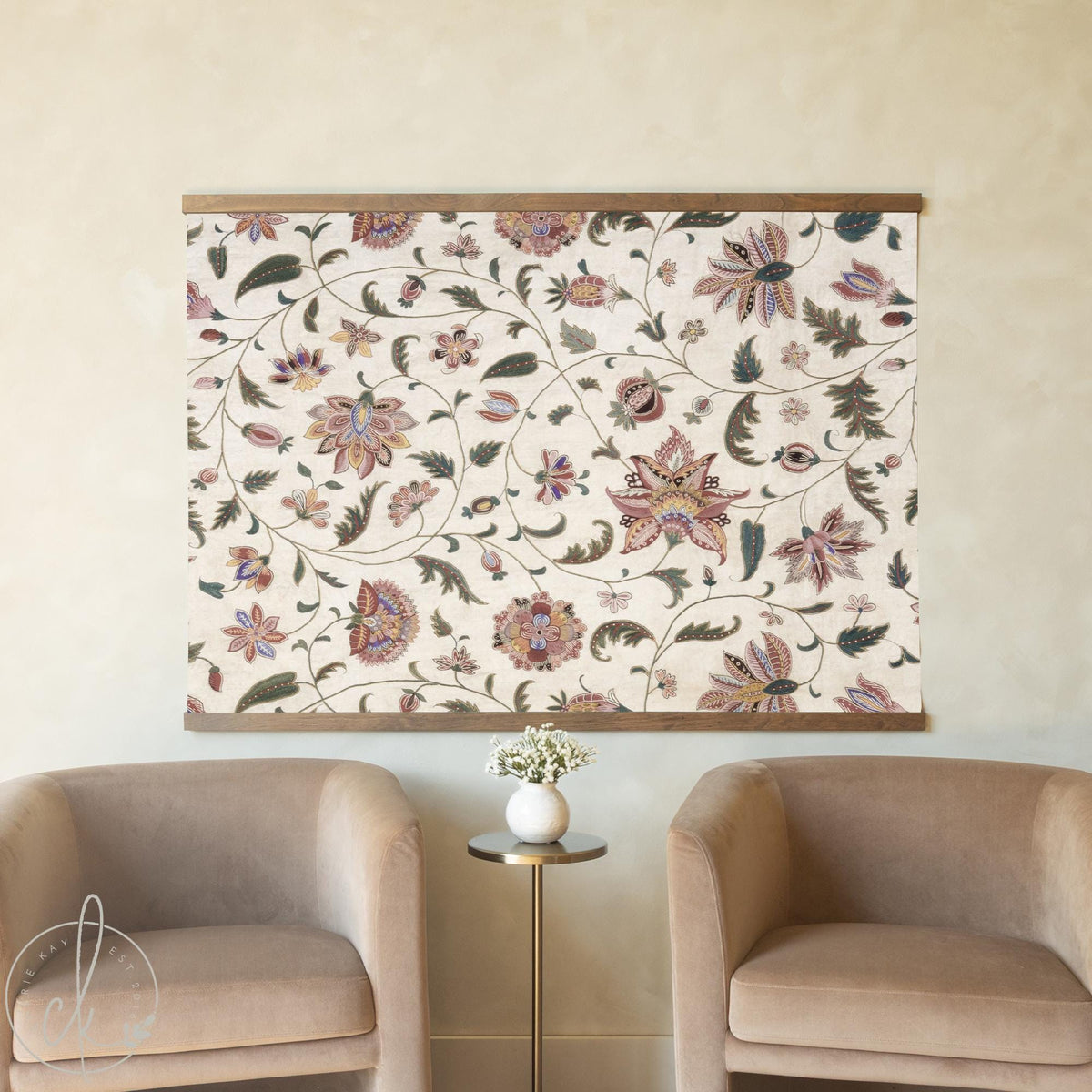 Floral Wall Tapestry | Jacobean Canvas Banner | Large Vintage Botanical Art | T155