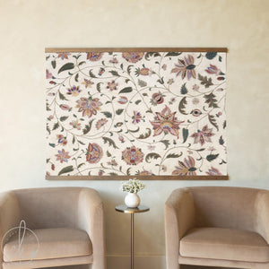 Floral Wall Tapestry | Jacobean Canvas Banner | Large Vintage Botanical Art | T155