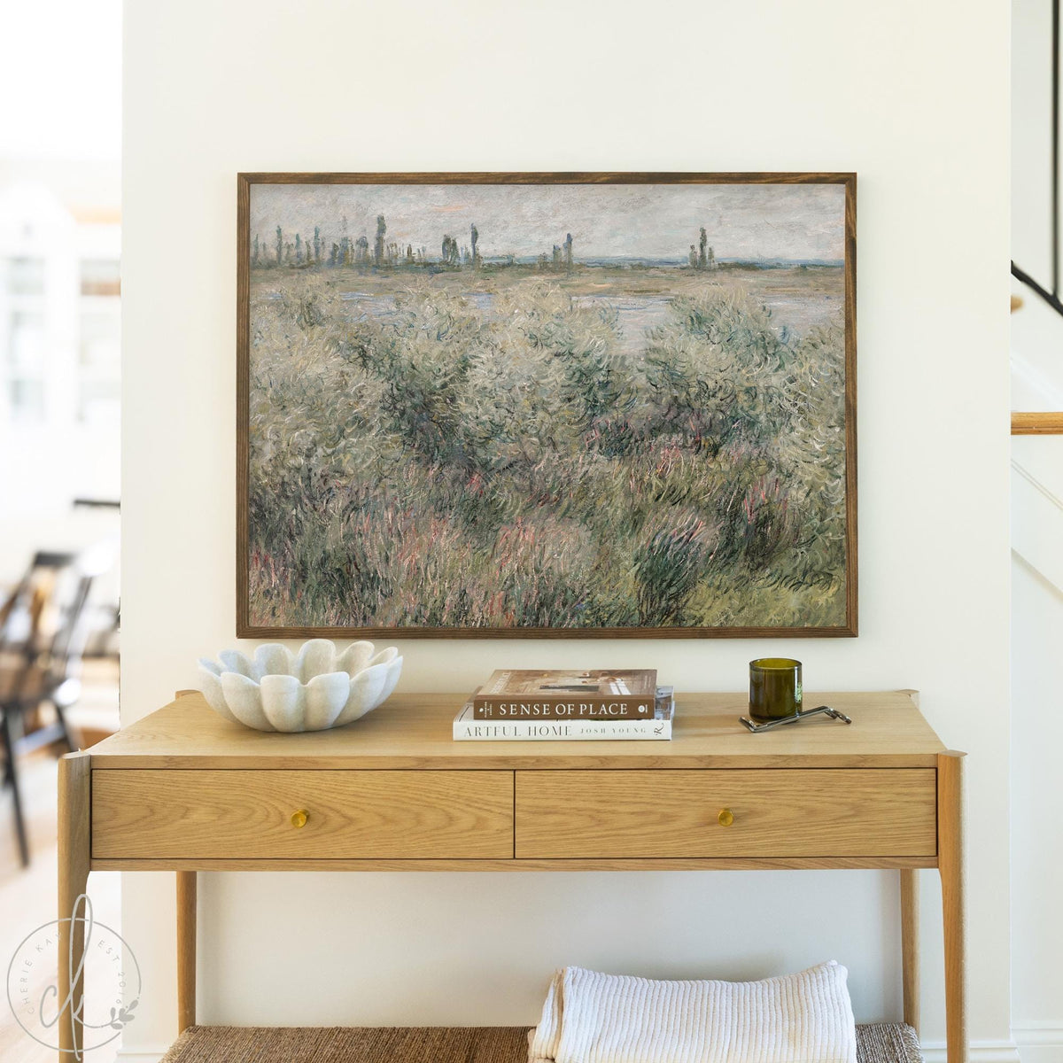 Framed Landscape Art | Claude Monet Banks of the Seine Canvas Print | Vintage Meadow Wall Decor | N8