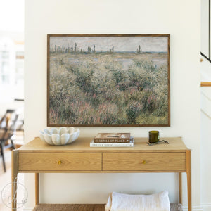 Framed Landscape Art | Claude Monet Banks of the Seine Canvas Print | Vintage Meadow Wall Decor | N8