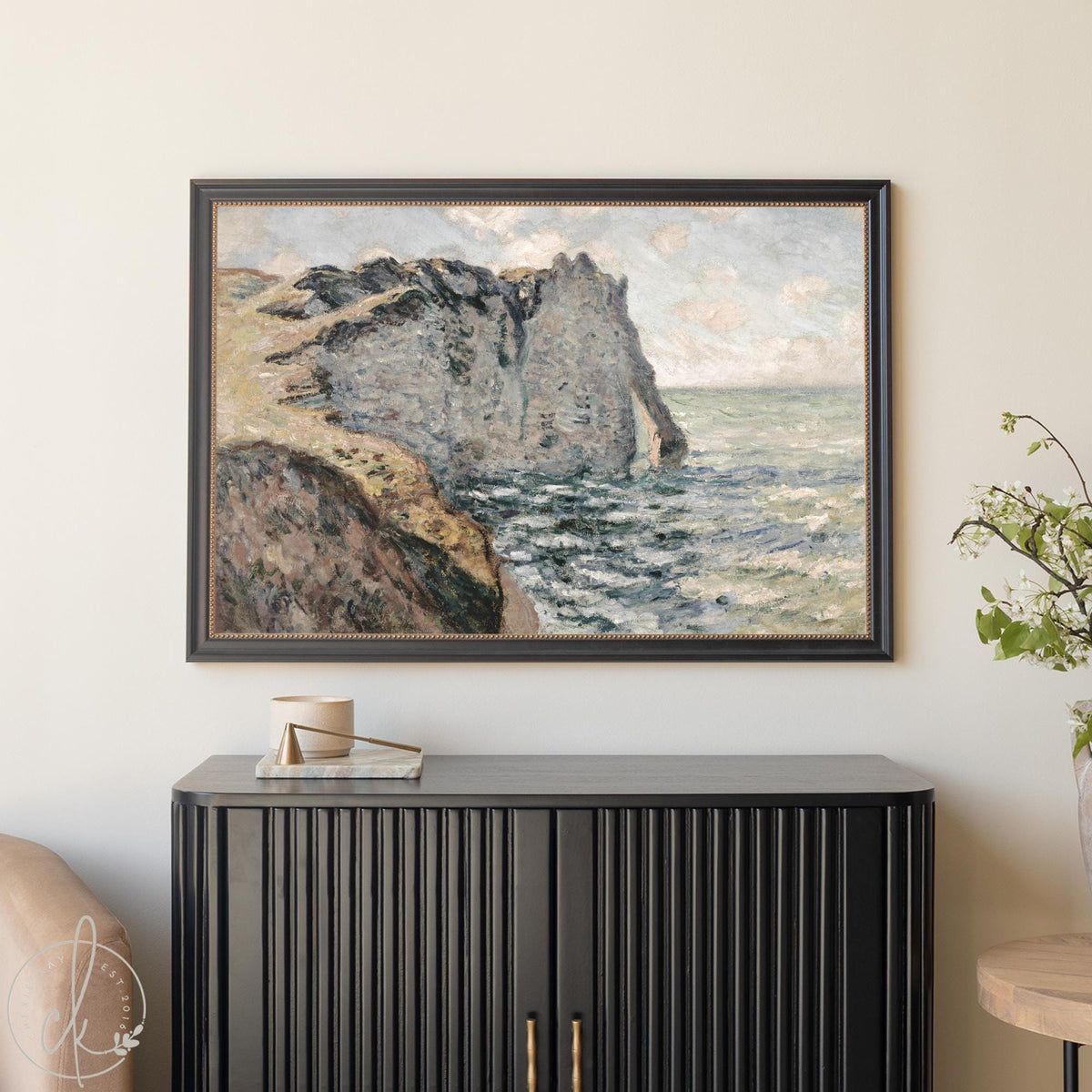 Monet Ocean Painting | Coastal Wall Art | Framed Canvas Print | Cliff Aval Étretat | N212