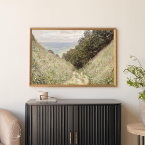Claude Monet Painting | Road at La Cavée Pourville 1882 | Gold Framed Wildflower Wall Art | N78