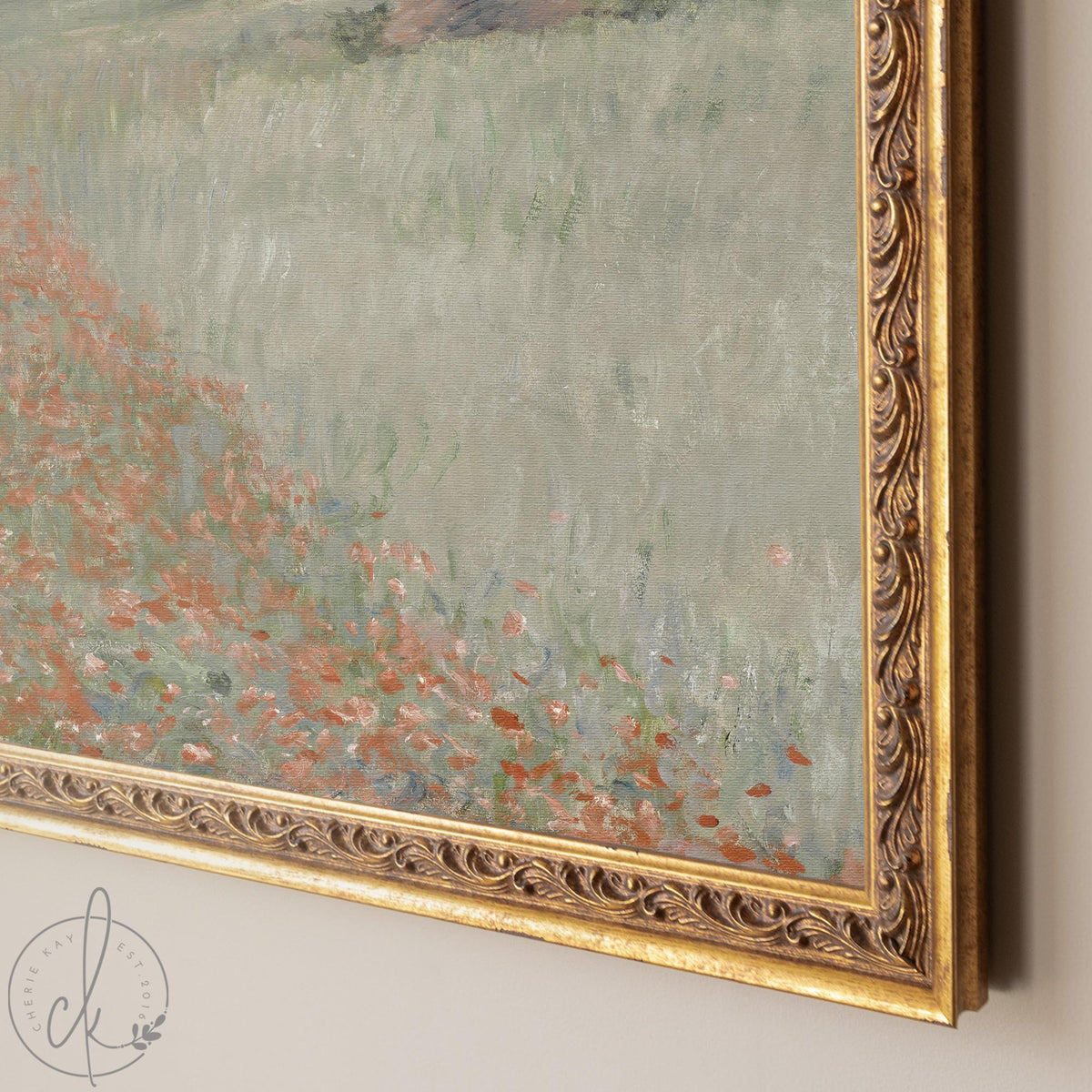 Monet Poppies | Giverny Countryside Wall Art | Large Ornate Gold Framed Canvas Print | N202