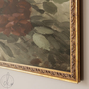 Burgundy Wall Art | Vintage Floral Still Life | Antique Gold Framed Canvas Print | N59