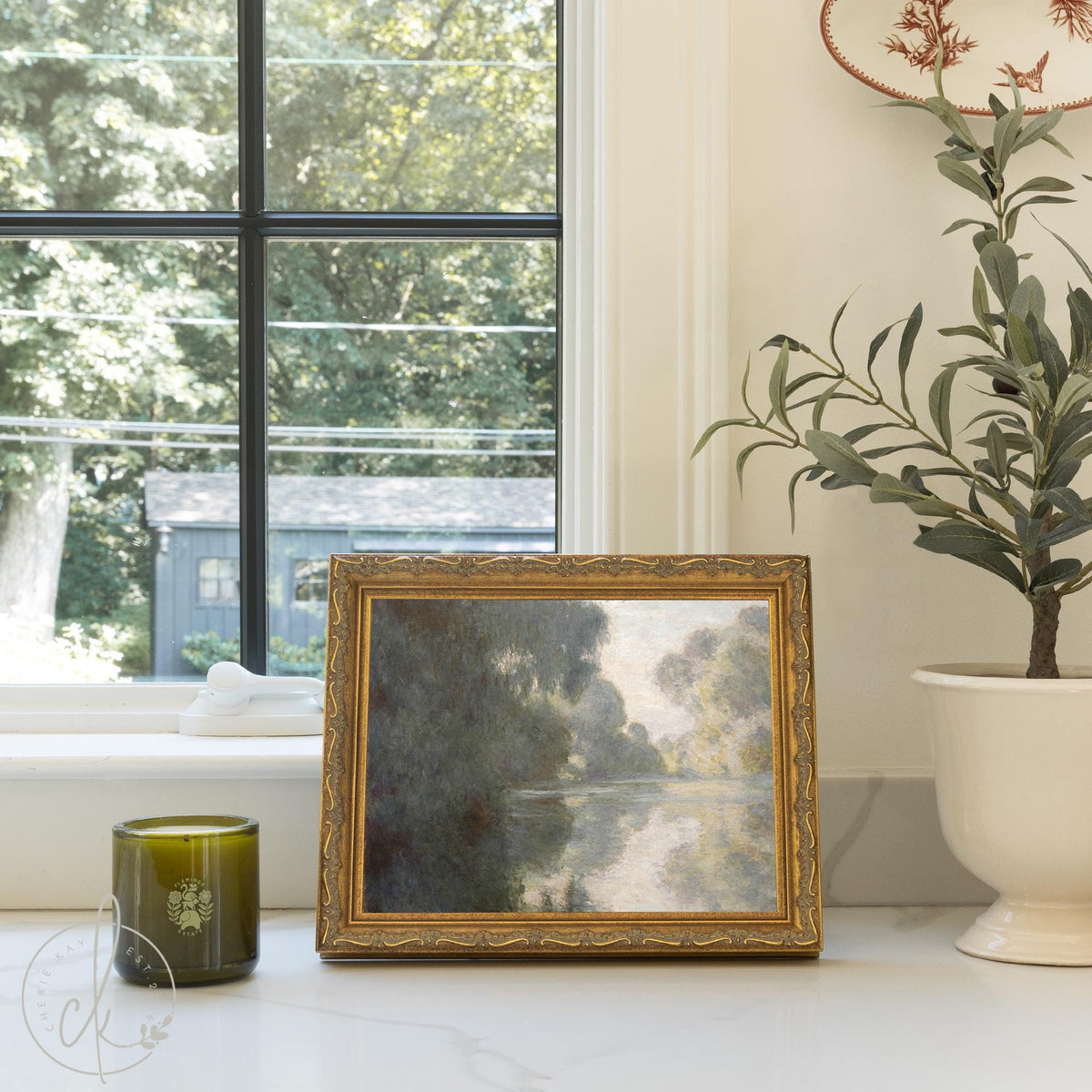 Impressionist Wall Art | Monet Morning on the Seine Framed Canvas | Moody River Landscape Print | N179