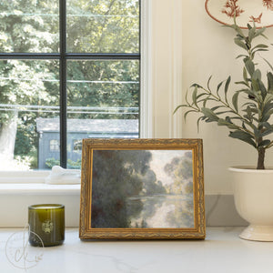 Impressionist Wall Art | Monet Morning on the Seine Framed Canvas | Moody River Landscape Print | N179