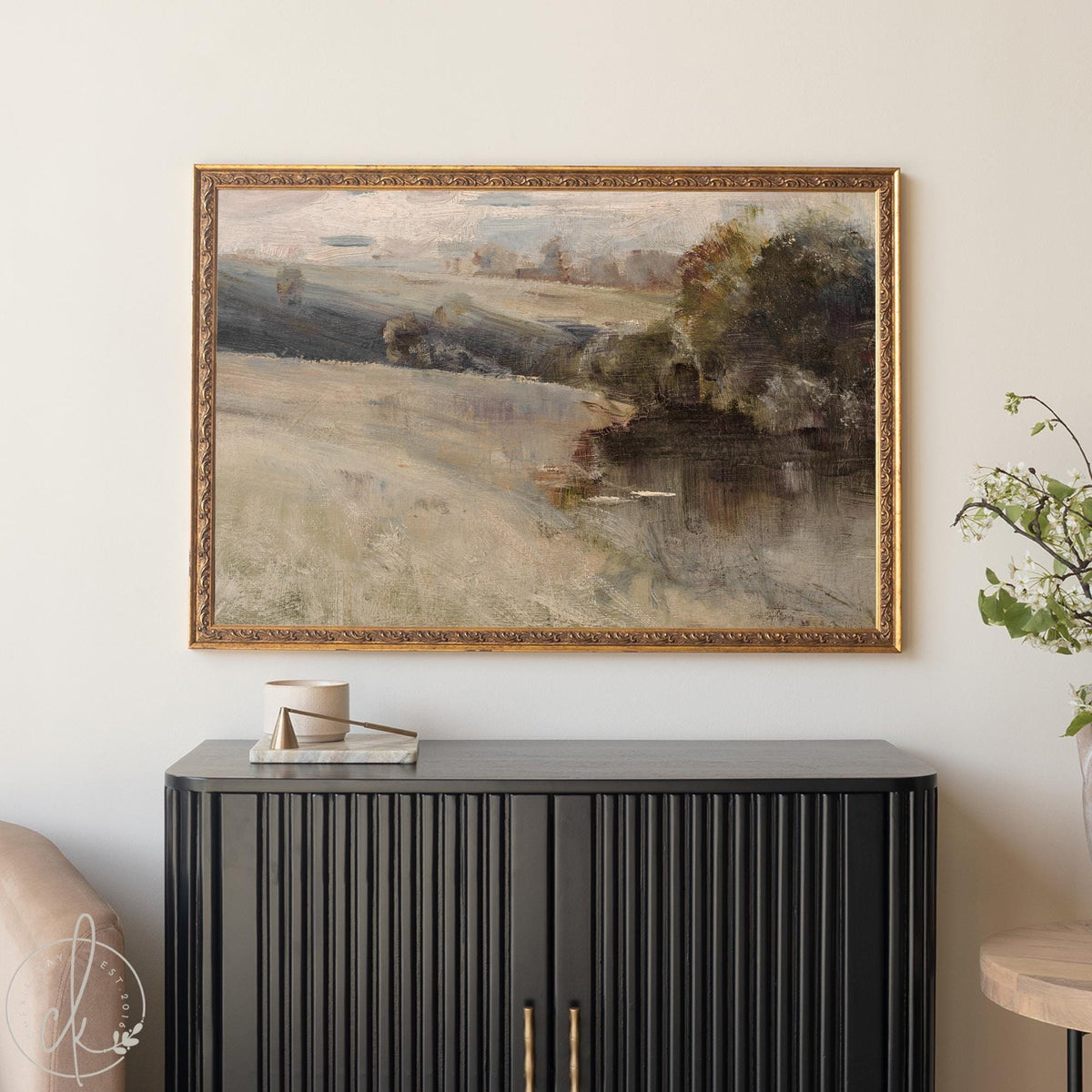 Abstract Landscape Art | Vintage Impressionist Canvas | Antique Gold Framed Wall Decor | N149