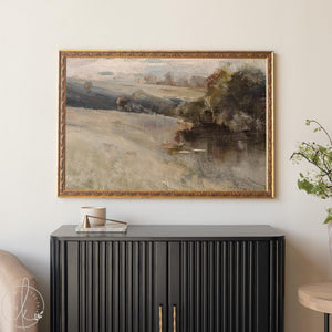 Abstract Landscape Art | Vintage Impressionist Canvas | Antique Gold Framed Wall Decor | N149