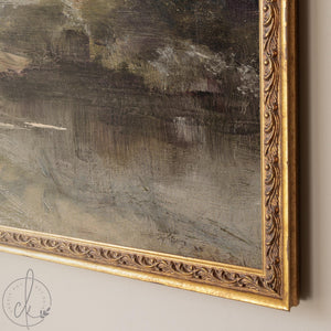 Abstract Landscape Art | Vintage Impressionist Canvas | Antique Gold Framed Wall Decor | N149