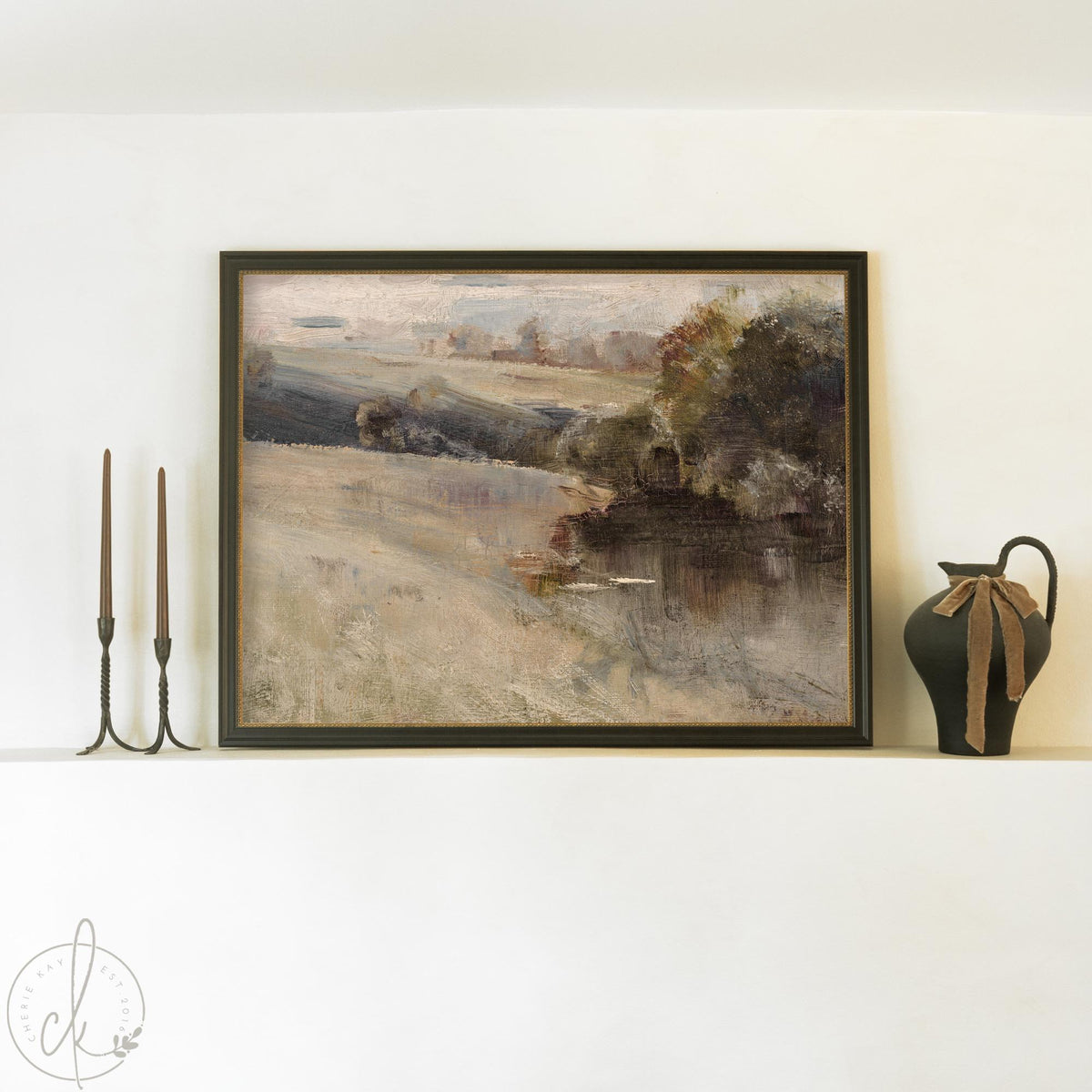 Abstract Landscape Art | Vintage Impressionist Canvas | Antique Gold Framed Wall Decor | N149