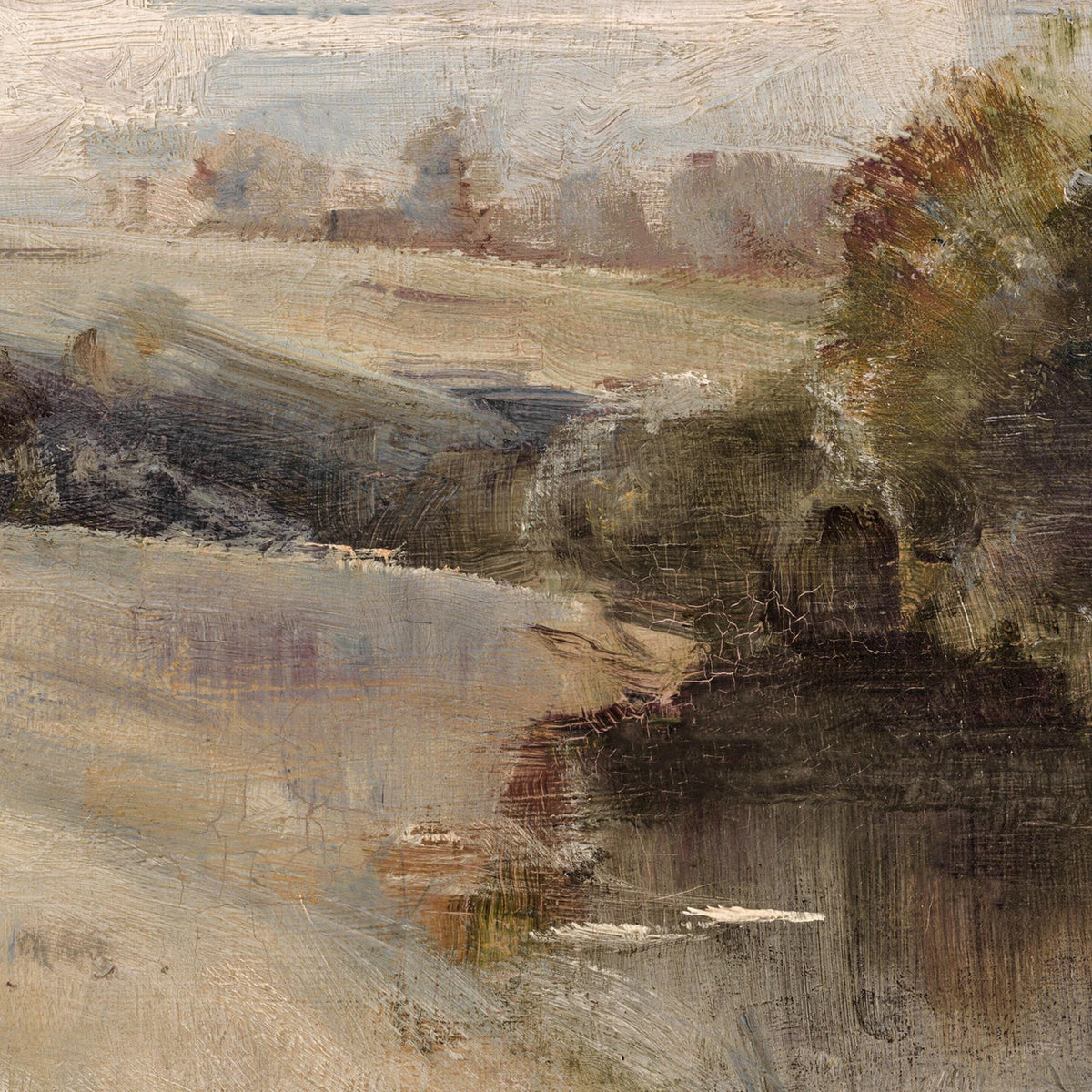 Abstract Landscape Art | Vintage Impressionist Canvas | Antique Gold Framed Wall Decor | N149