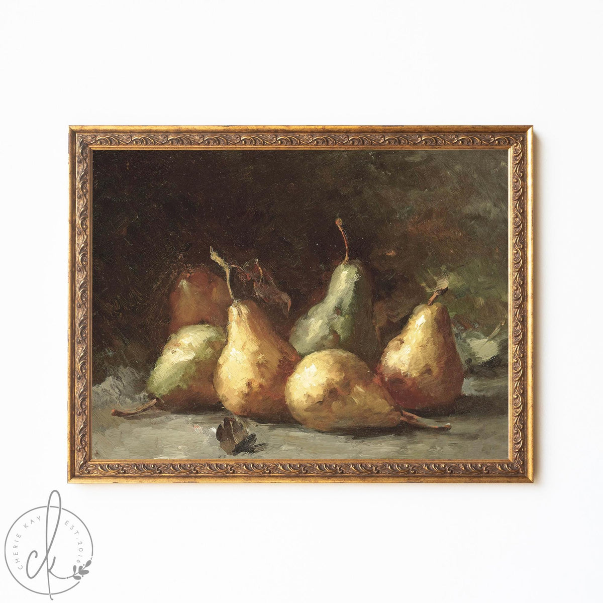 Pear Still Life | Framed Vintage Kitchen Wall Art | Fruit Painting Dining Room Decor | N25