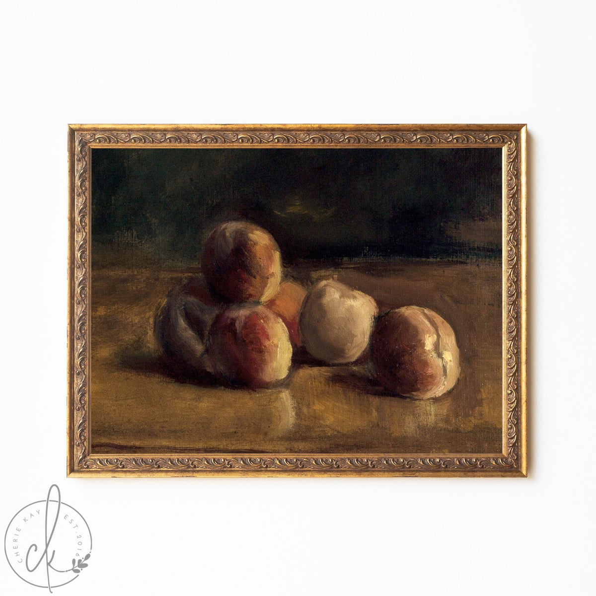 Fruit Still Life Painting | Framed Vintage Kitchen Wall Art | Antique Peach Canvas Print | N26