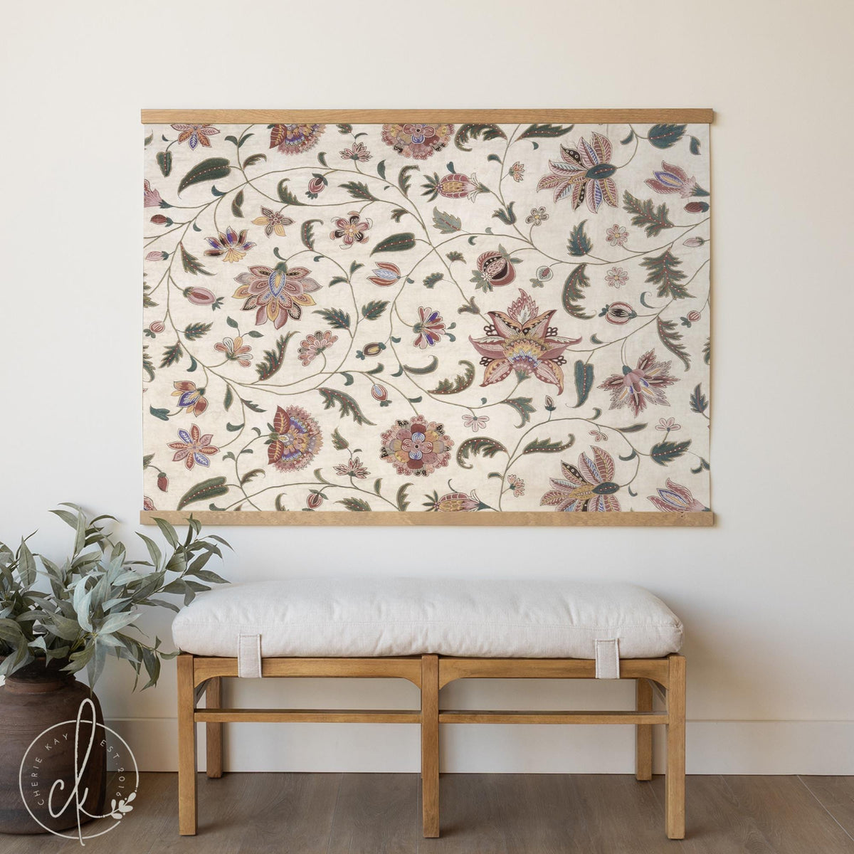 Floral Wall Tapestry | Jacobean Canvas Banner | Large Vintage Botanical Art | T155
