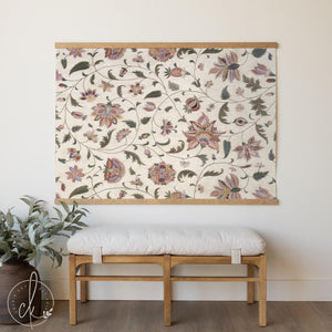 Floral Wall Tapestry | Jacobean Canvas Banner | Large Vintage Botanical Art | T155