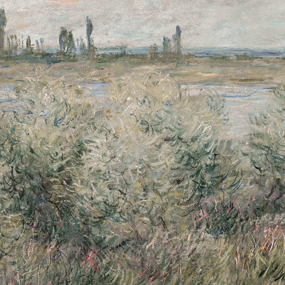 Framed Landscape Art | Claude Monet Banks of the Seine Canvas Print | Vintage Meadow Wall Decor | N8