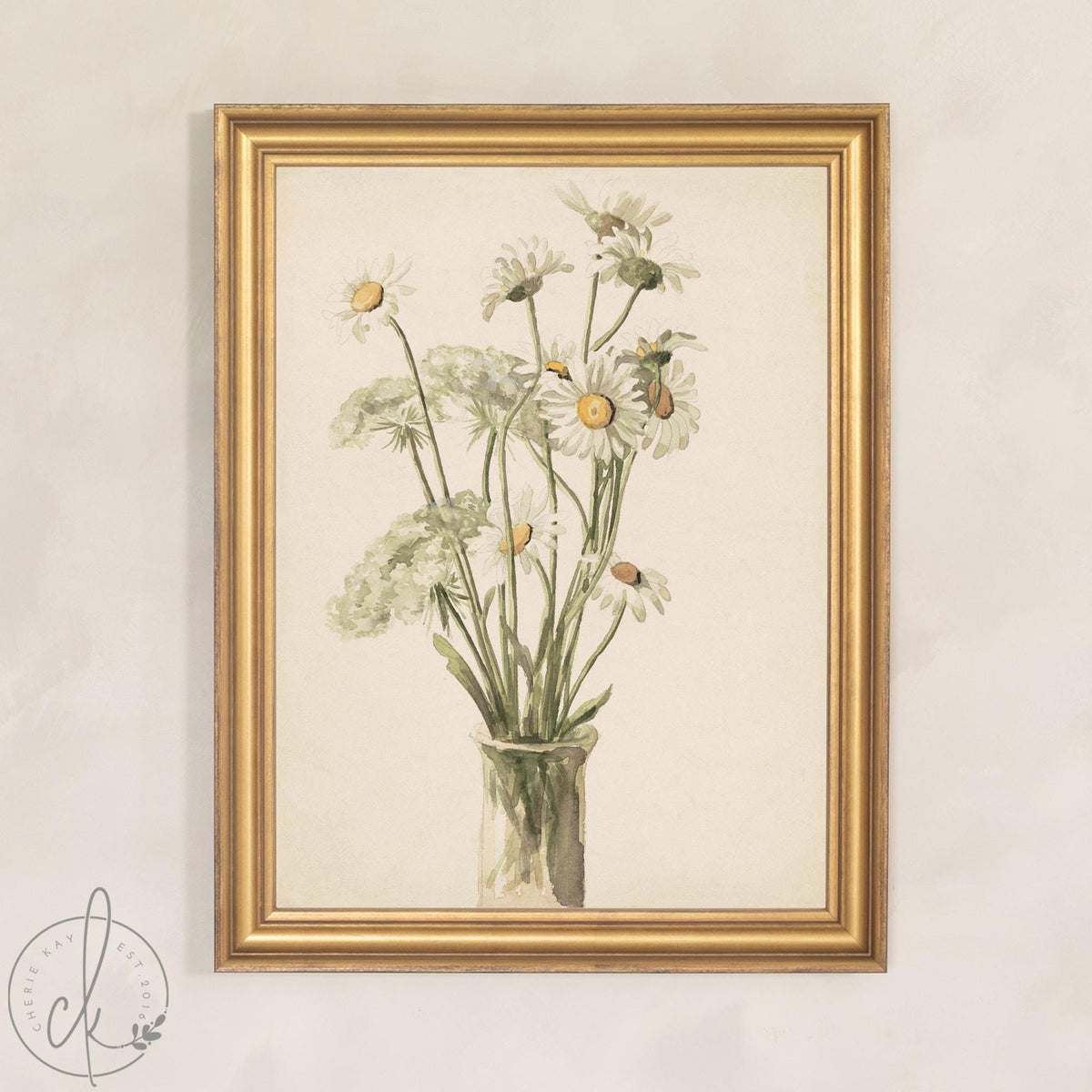 Daisy Wall Decor | Watercolor Flower Painting | Gold Framed Floral Still Life | N218