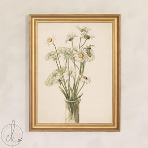 Daisy Wall Decor | Watercolor Flower Painting | Gold Framed Floral Still Life | N218