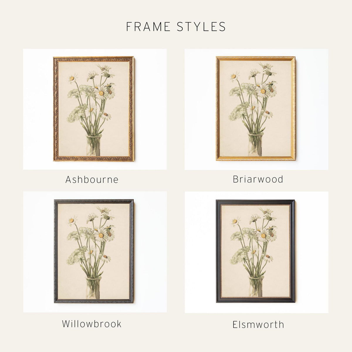 Daisy Wall Decor | Watercolor Flower Painting | Gold Framed Floral Still Life | N218