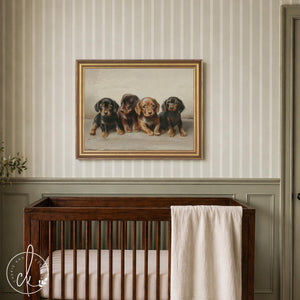 Puppy Nursery Decor | Vintage Dachshund Painting Framed Canvas | Dog Wall Art for Kids Room or Playroom | N238