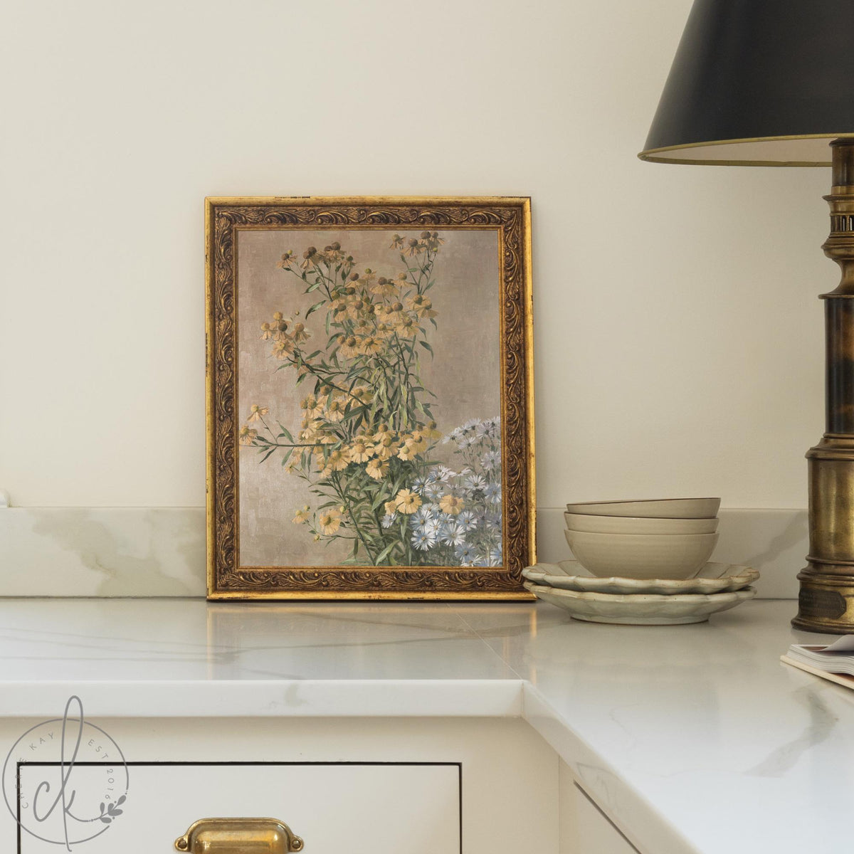 Vintage Botanical Print | Wildflower Still Life Canvas | Gold Framed Floral Wall Art | N22