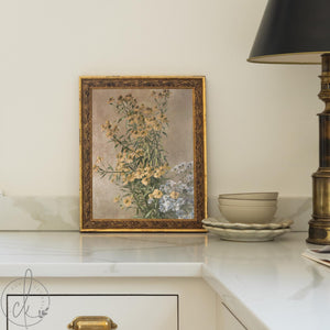 Vintage Botanical Print | Wildflower Still Life Canvas | Gold Framed Floral Wall Art | N22