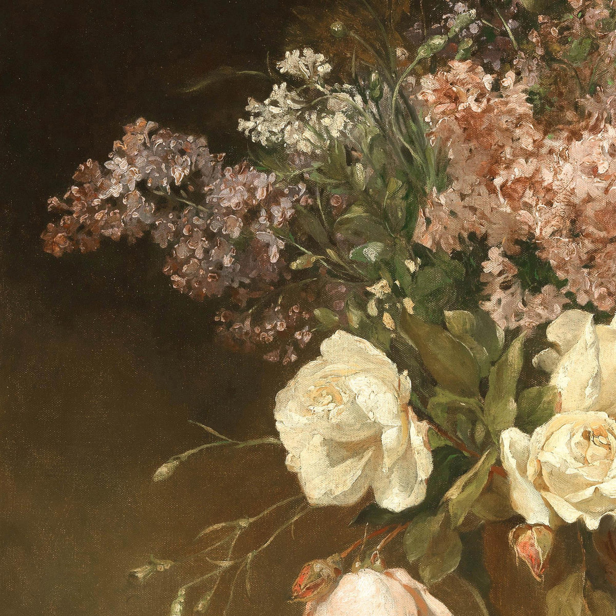 Bouquet Painting | Vintage Floral Still Life | Antique Gold Framed Canvas Wall Art | N129