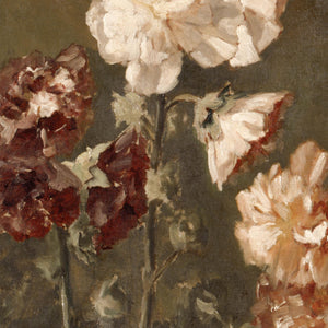 Moody Floral Wall Art | Vintage Hollyhock Canvas | Gold Framed Flower Painting | N74