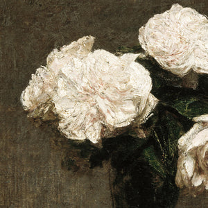 Moody Floral Wall Art | Gold Framed White Roses Canvas | Dark Academia Decor | N227