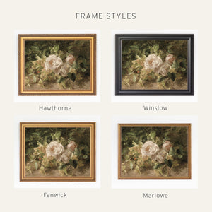 Rose Still Life Wall Art | Moody Vintage Floral Canvas Print | Framed Dining Room Decor | N126
