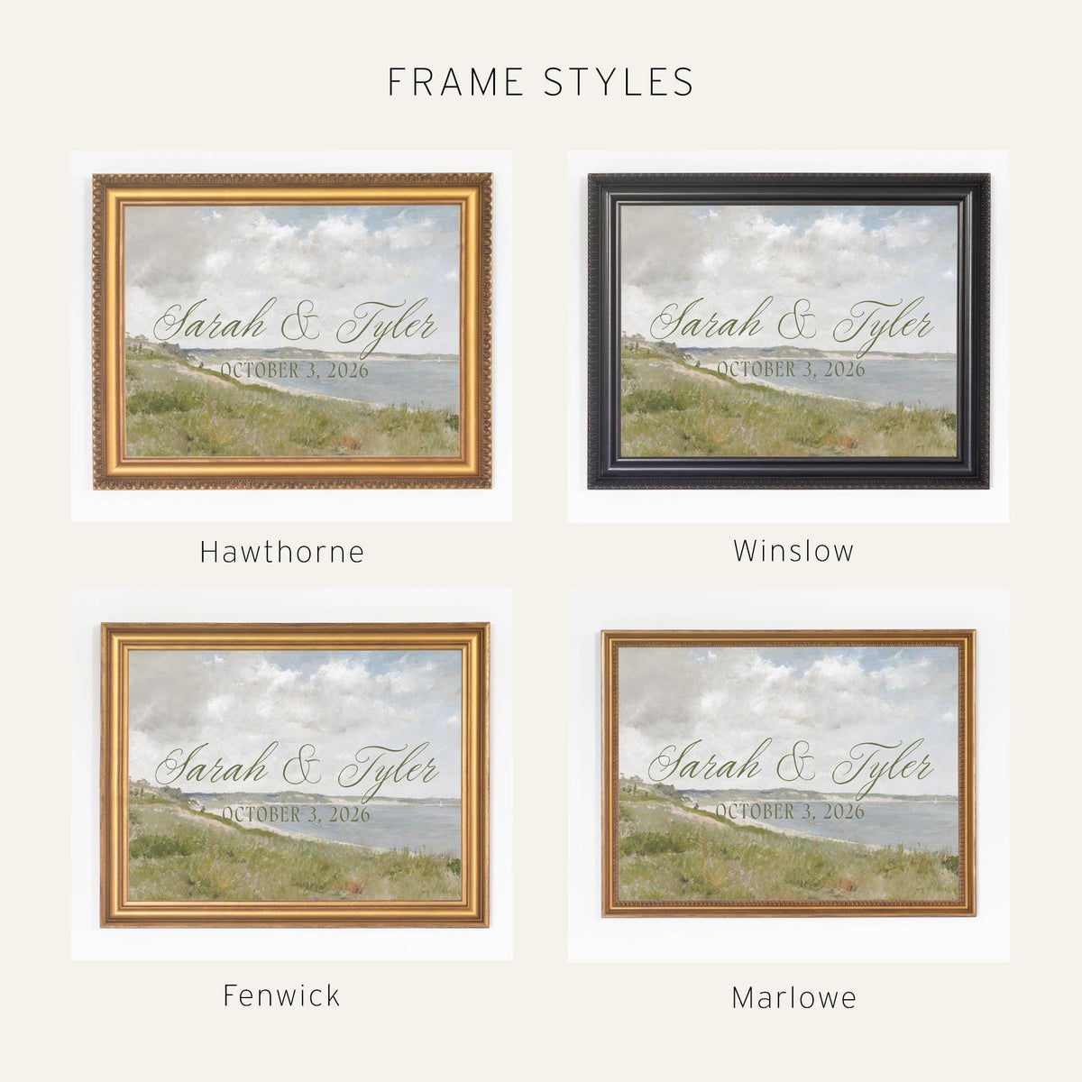 Coastal Wedding Decor | Personalized Last Name Sign | Framed Vintage Beach Painting | N62