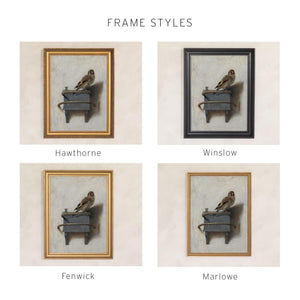 Vintage Bird Art | Framed Goldfinch Canvas Print | Moody Wall Decor for Living Room | N41