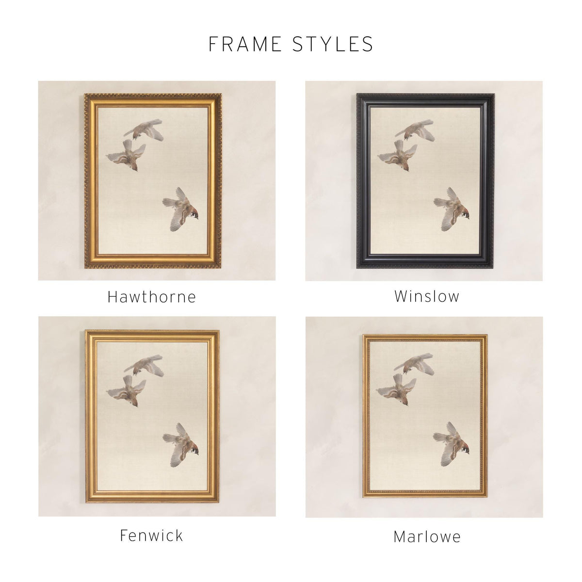 Sparrow Art Print | Vintage Framed Bird Canvas | Antique Gold Wall Decor | N110
