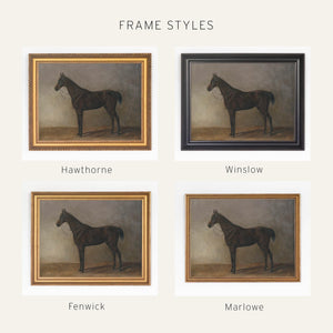 Antique Horse Print | Moody Equestrian Canvas Wall Art | Vintage Gold Frame Decor | N128