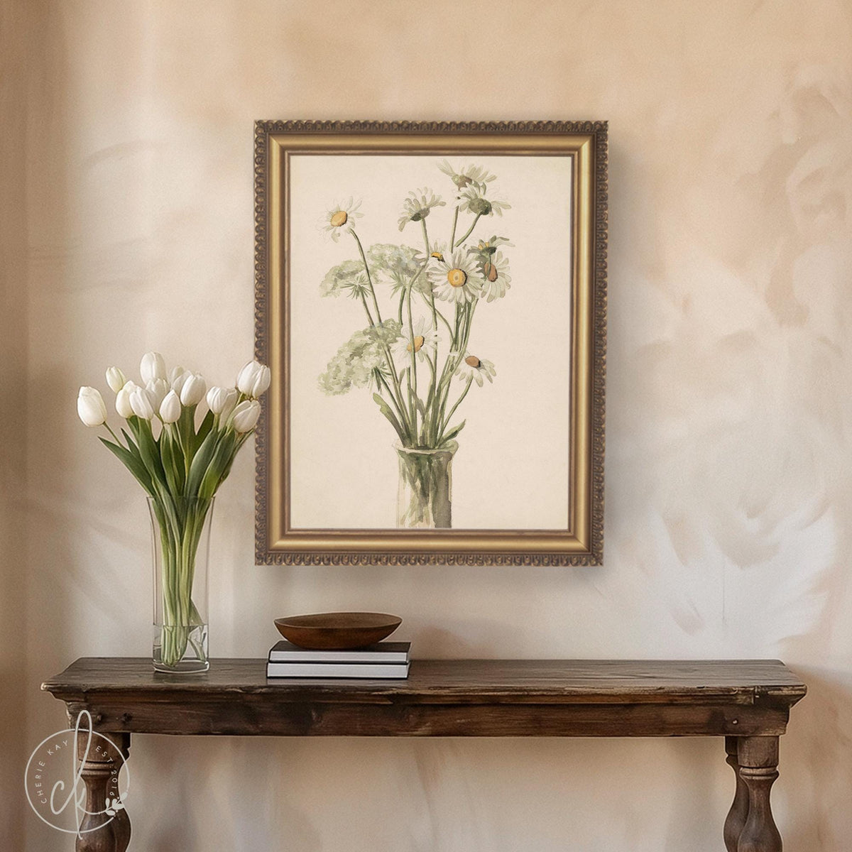 Daisy Wall Decor | Watercolor Flower Painting | Gold Framed Floral Still Life | N218