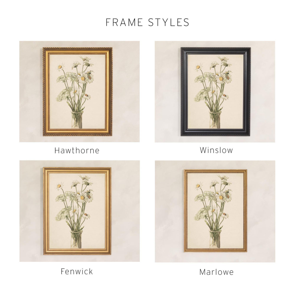 Daisy Wall Decor | Watercolor Flower Painting | Gold Framed Floral Still Life | N218