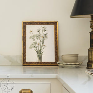 Daisy Wall Decor | Watercolor Flower Painting | Gold Framed Floral Still Life | N218