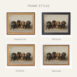Puppy Nursery Decor | Vintage Dachshund Painting Framed Canvas | Dog Wall Art for Kids Room or Playroom | N238