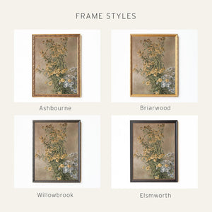 Vintage Botanical Print | Wildflower Still Life Canvas | Gold Framed Floral Wall Art | N22