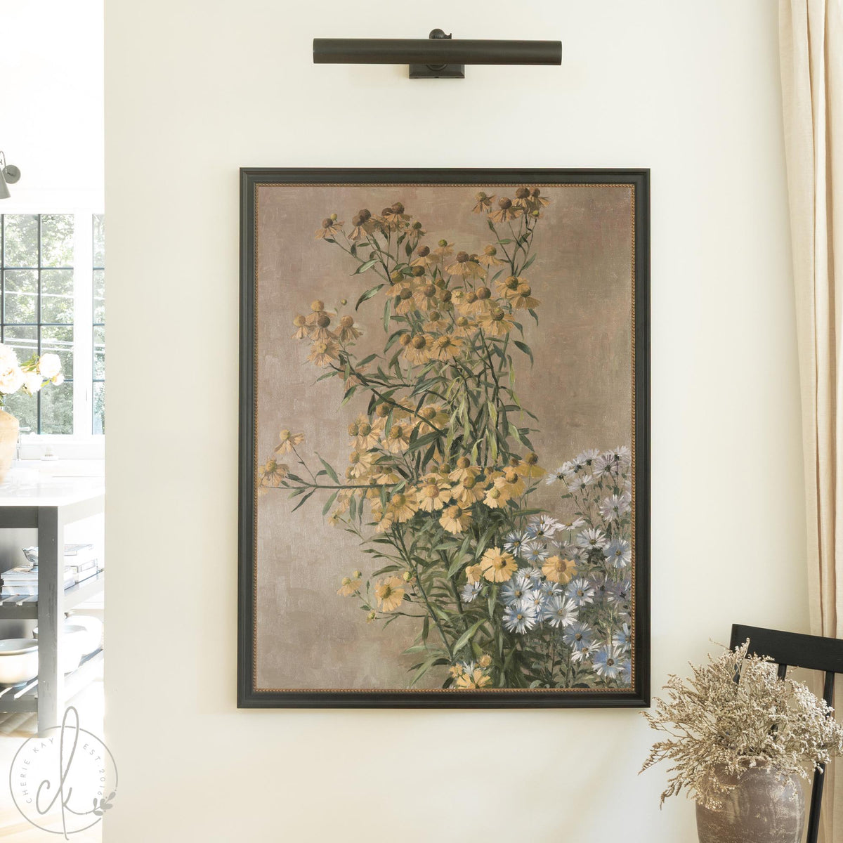 Vintage Botanical Print | Wildflower Still Life Canvas | Gold Framed Floral Wall Art | N22