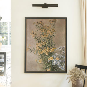 Vintage Botanical Print | Wildflower Still Life Canvas | Gold Framed Floral Wall Art | N22