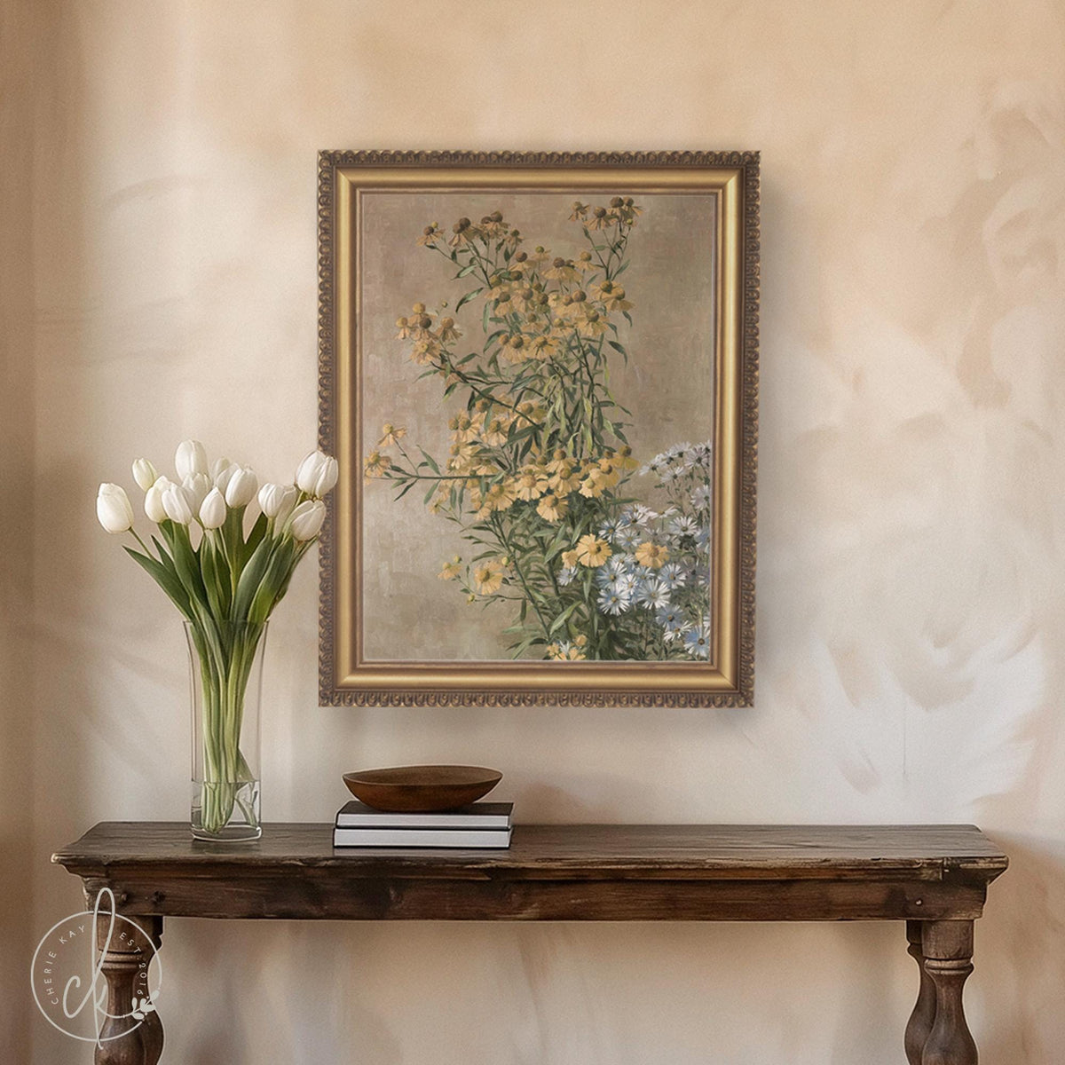 Vintage Botanical Print | Wildflower Still Life Canvas | Gold Framed Floral Wall Art | N22