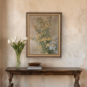 Vintage Botanical Print | Wildflower Still Life Canvas | Gold Framed Floral Wall Art | N22
