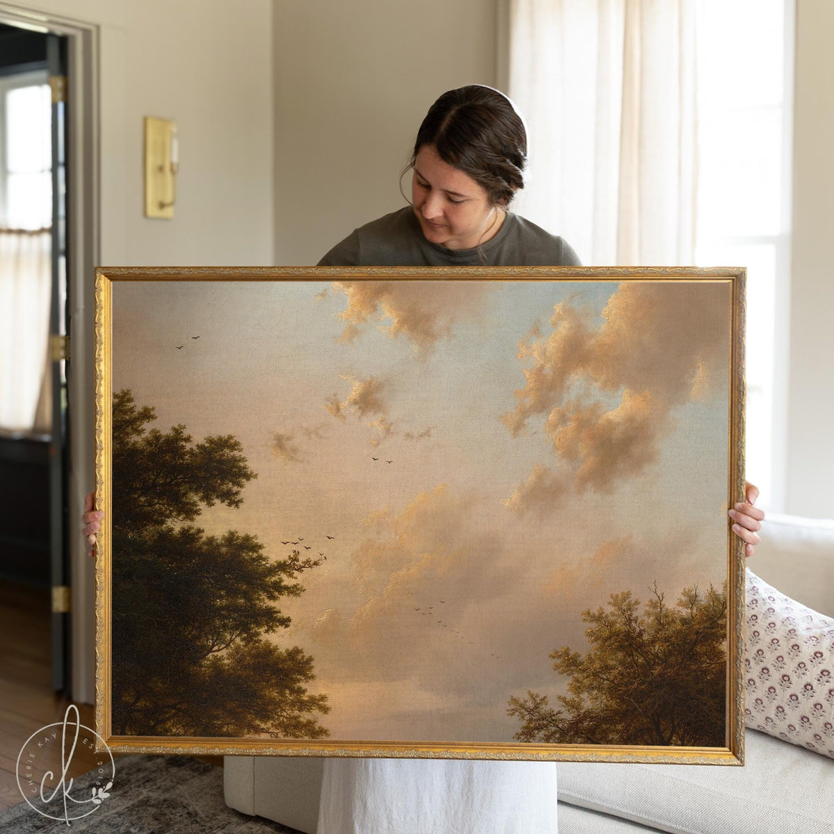 Sunset Wall Art | Vintage Framed Landscape Canvas Print | Cloud Sky Scene | N132