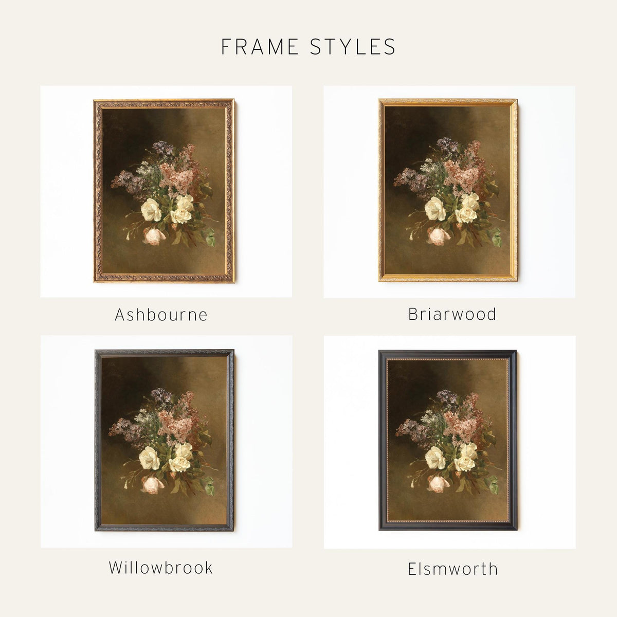 Bouquet Painting | Vintage Floral Still Life | Antique Gold Framed Canvas Wall Art | N129