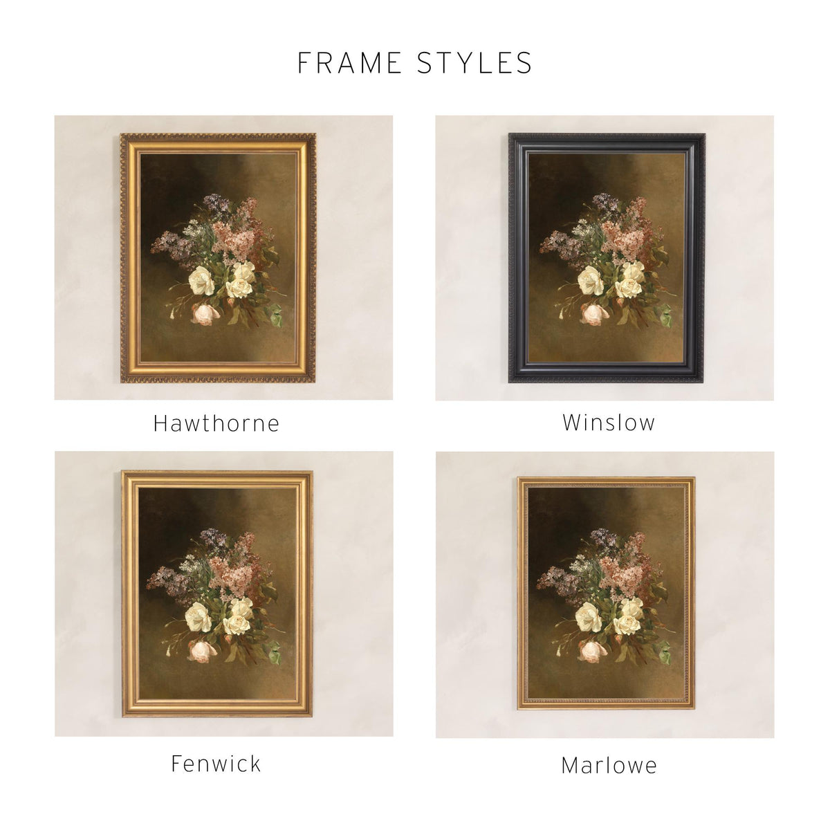 Bouquet Painting | Vintage Floral Still Life | Antique Gold Framed Canvas Wall Art | N129