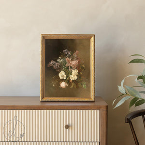 Bouquet Painting | Vintage Floral Still Life | Antique Gold Framed Canvas Wall Art | N129