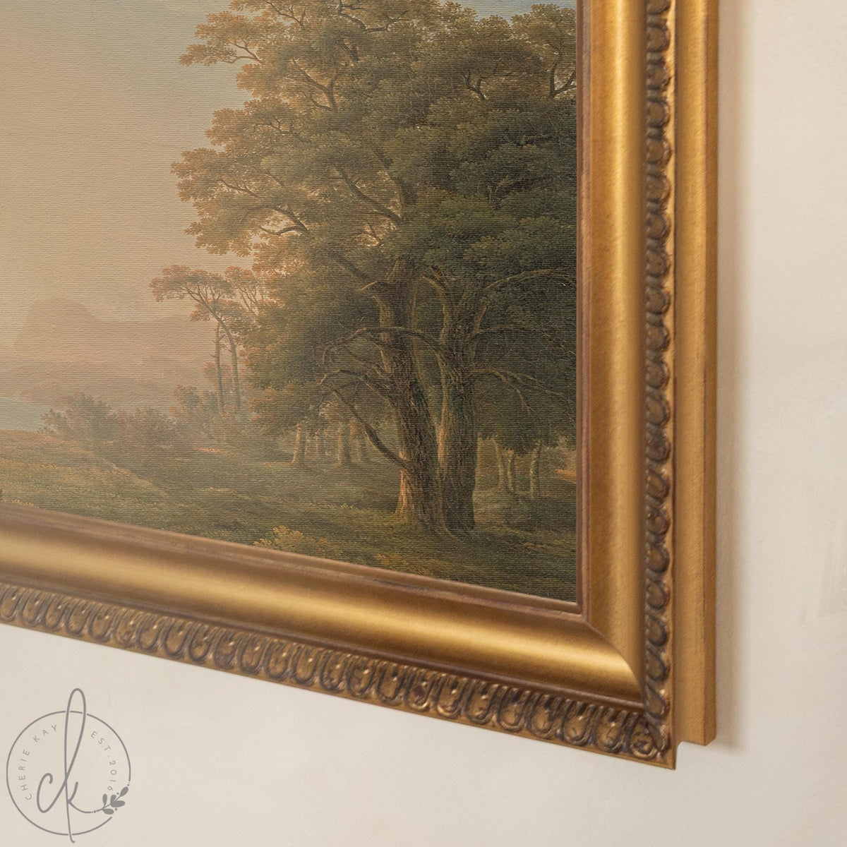 Sunset Artwork | Vintage Lake Landscape Canvas Print in Gold Frame | Large Wall Decor for Living Room or Entryway | N133